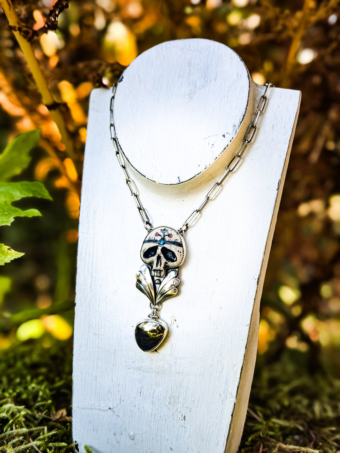 Timeless Rebellion-Dinosaur Bone in Pyrite Skull Necklace