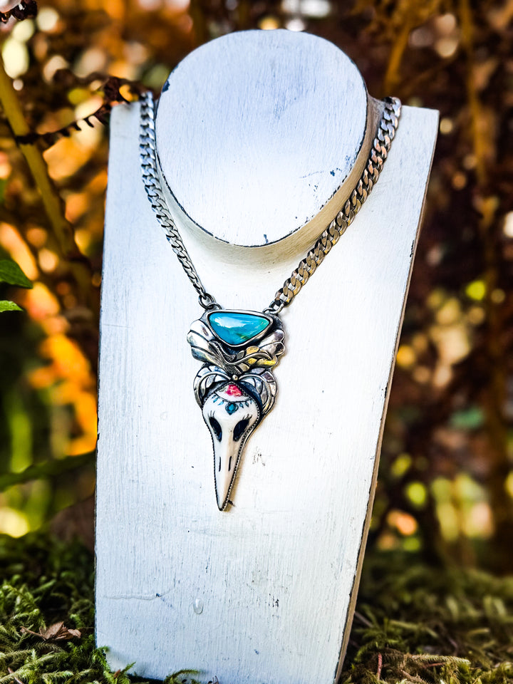 Anarchy's Anthem- Bird Skull Turquoise Necklace