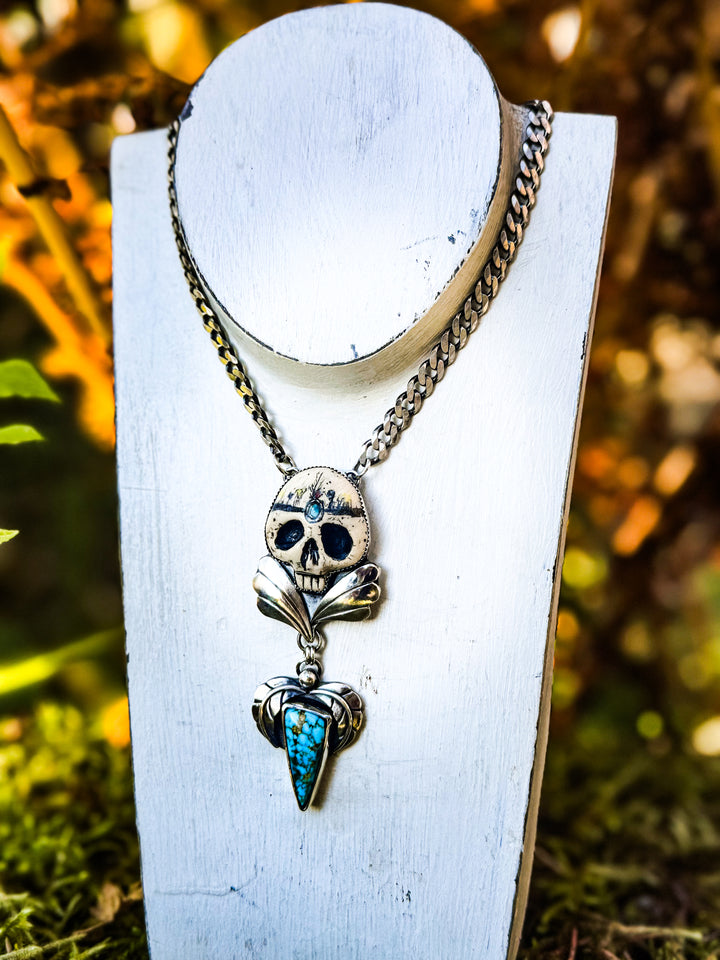 Riot Grrrl's Reveille- Skull Necklace Turquoise Mountain Turquoise