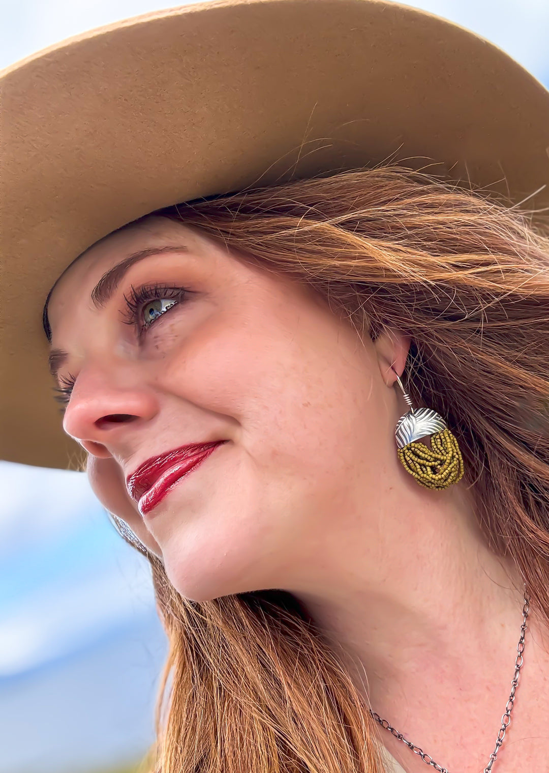 Rainforest Fern Tassel - Olive Beaded Earrings