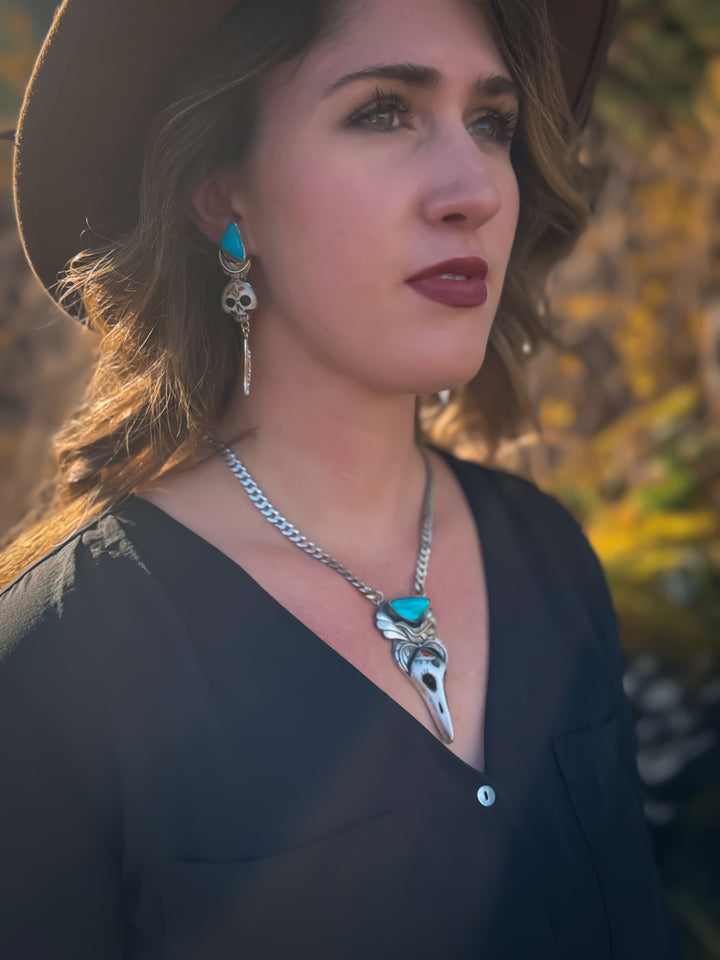 Anarchy's Anthem- Bird Skull Turquoise Necklace