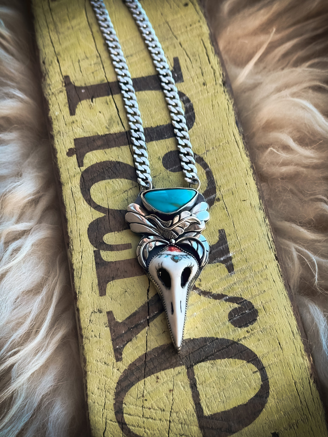 Anarchy's Anthem- Bird Skull Turquoise Necklace