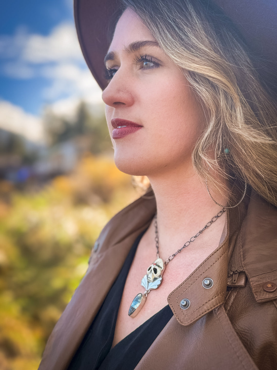 Heart Of Glass- Dinosaur Bone Pyrite and Skull Necklace