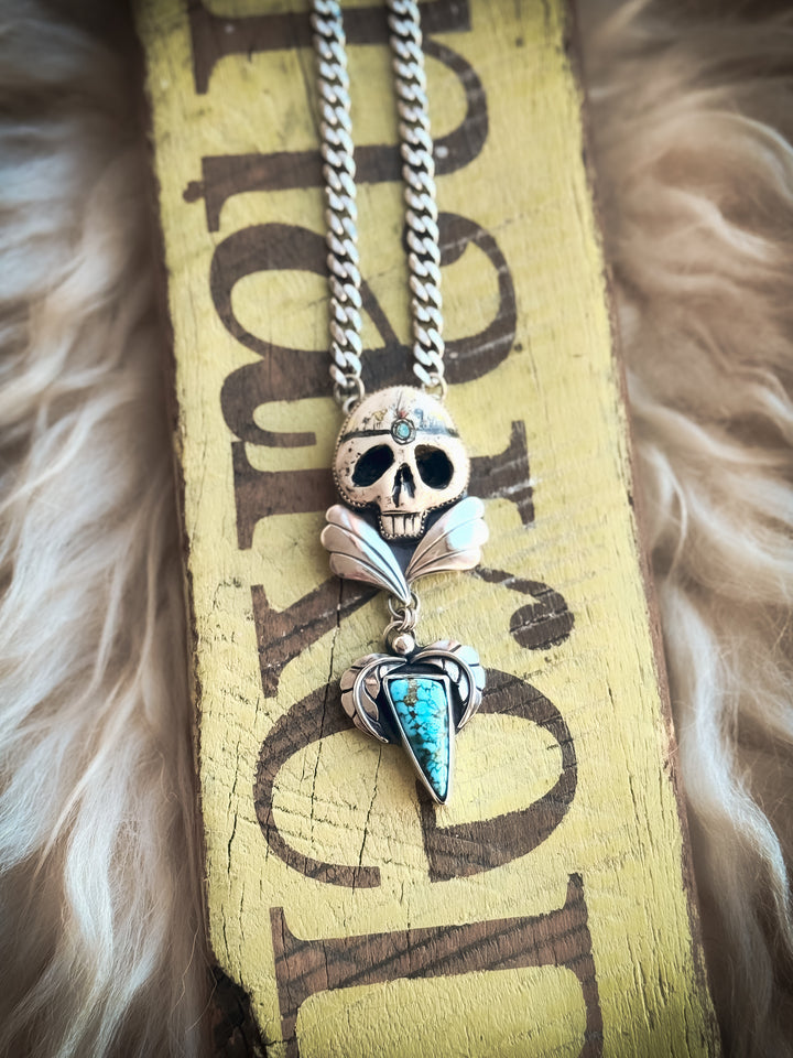 Riot Grrrl's Reveille- Skull Necklace Turquoise Mountain Turquoise