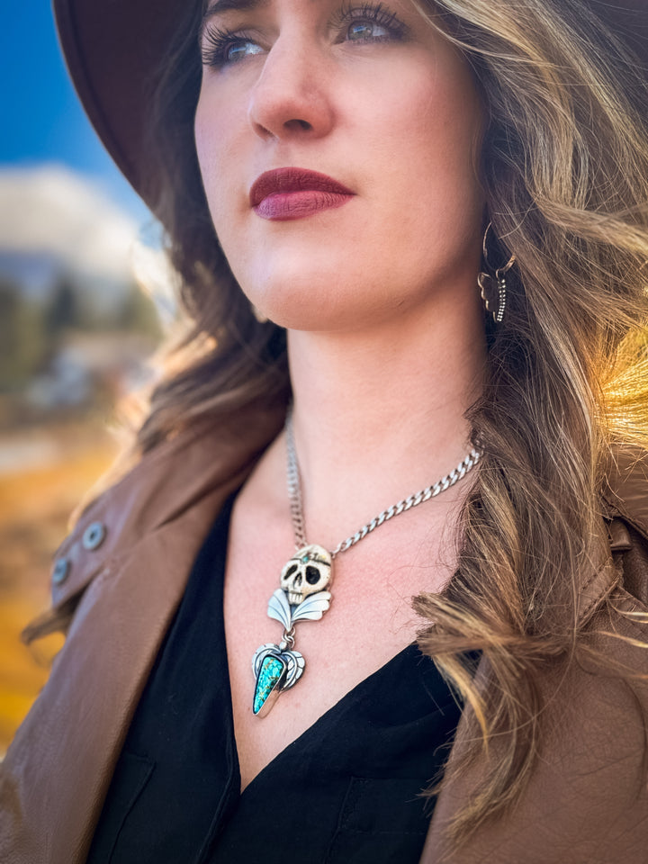 Riot Grrrl's Reveille- Skull Necklace Turquoise Mountain Turquoise