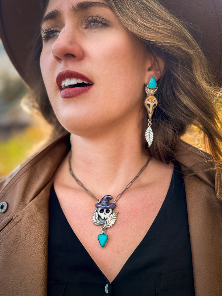 Queen of Noise- Bird Skull Turquoise Earrings